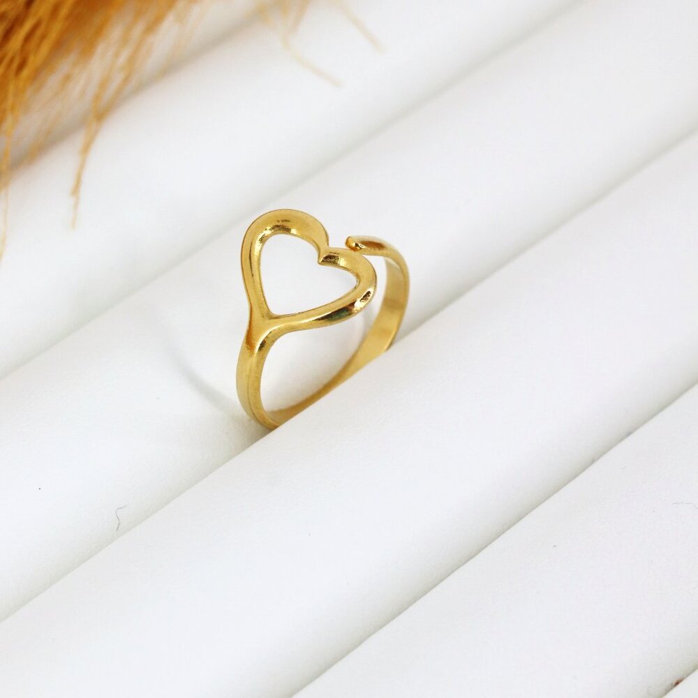 Minimalist Stainless Steel Adjustable Ring with Open Heart Design